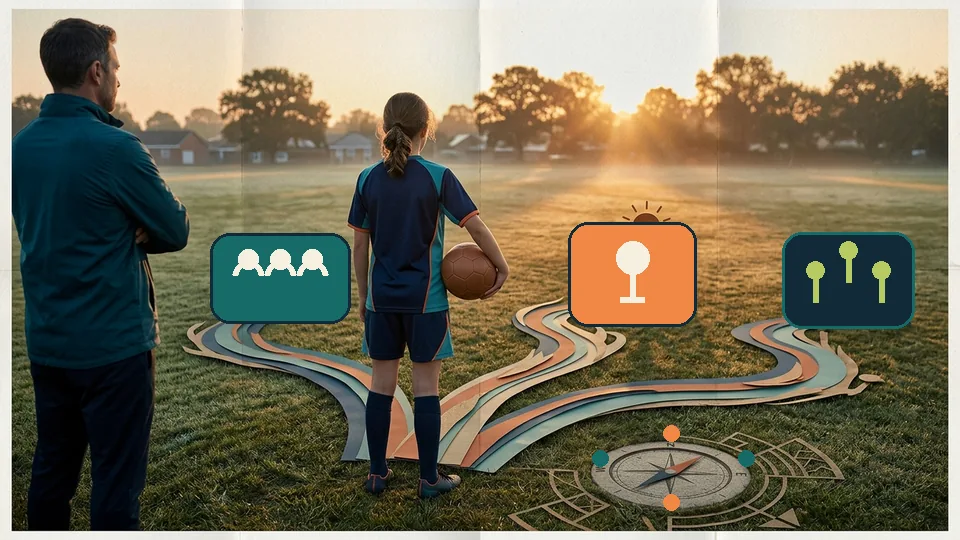 A parent and athlete comparing purpose cards together